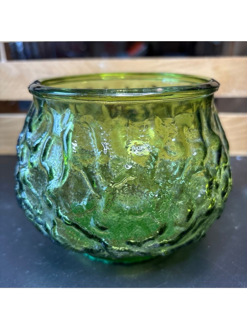 Vintage Green Glass Canister Jar Pot Planter bowl vase dish